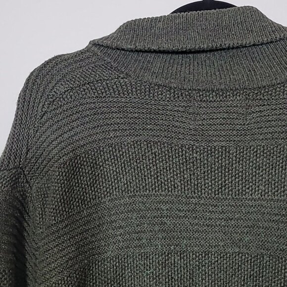 Vintage Woolrich Mens Chunky Knit Sweater Size L Olive Green Shawl Collar Wool - Picture 10 of 14